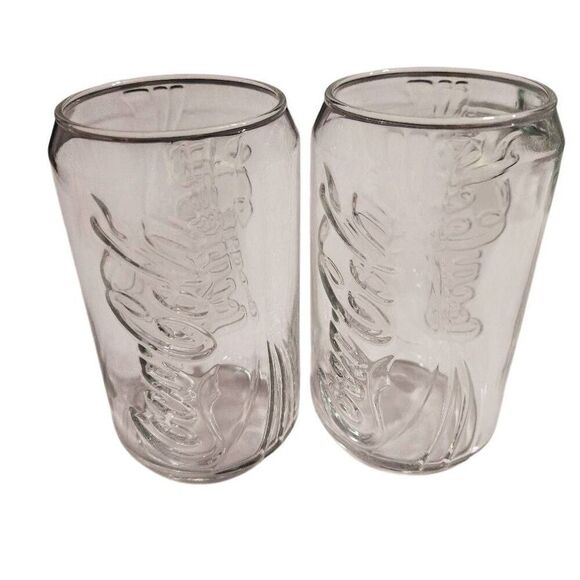 COCA COLA CAN SHAPED GLASSES Vintage Kitchen drink wear set of 2 - Picture 1 of 5